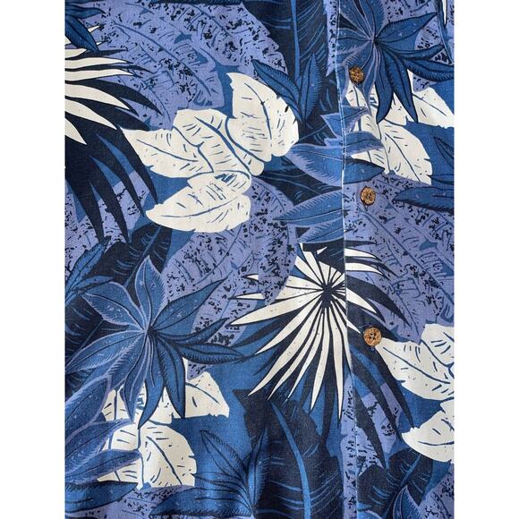 Mens Island Republic 100% Silk‎ Blue White Pocket Button Down Tropical Shirt L - Picture 3 of 7